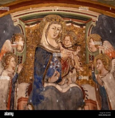 A Imagem da Virgem e o Menino com Anjos: Explorando o Mistério da Luz em um Fresco Medieval Brasileiro!